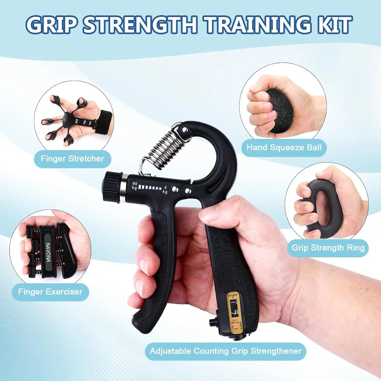 GripPower Adjustable Hand Strength Trainer Kit